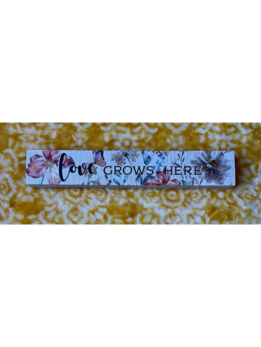 Rustic Floral Butterfly Tabletop Wood Sign – "Love Grows Here" 12-Inch Box Sign